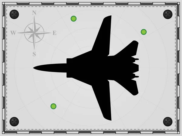 Letadlo Pozadí Mapy Radarovými Prvky Letadlo Větrná Růžice Vektorová Ilustrace — Stockový vektor