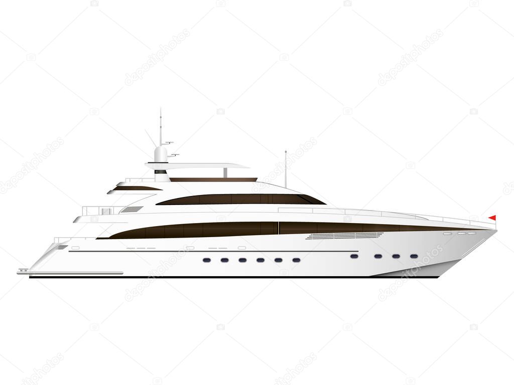 Luxury yacht. Sailing ship. White yacht. Sail boat. Vector illustration.