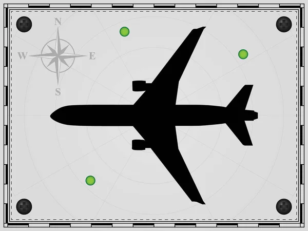 レーダー素子とマップの背景に飛行機 航空機 風が上がった ベクターイラスト — ストックベクタ