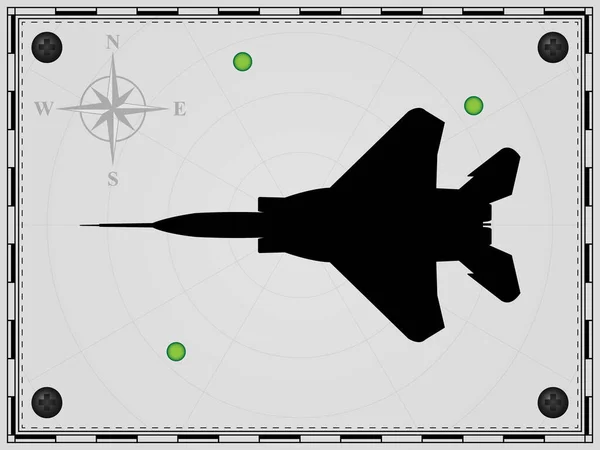 Самолет Фоне Карты Радарными Элементами Самолёт Ветер Поднялся Векторная Иллюстрация — стоковый вектор