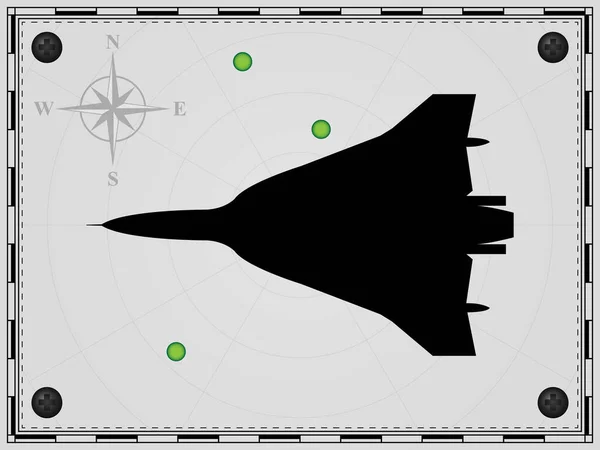 Самолет Фоне Карты Радарными Элементами Самолёт Ветер Поднялся Векторная Иллюстрация — стоковый вектор