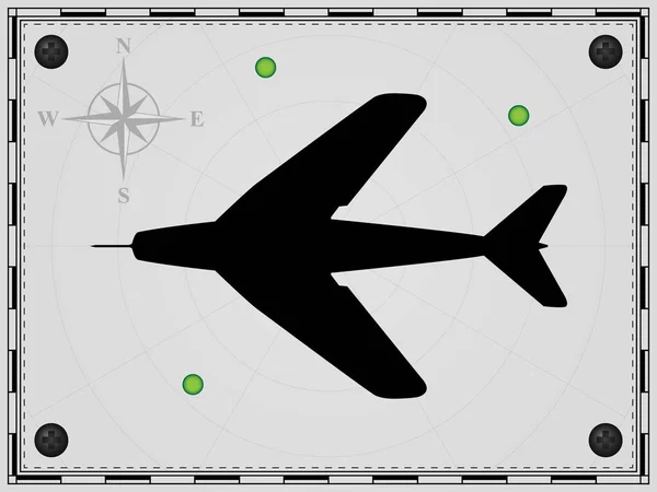 Flugzeug Auf Einem Kartenhintergrund Mit Radarelementen Flugzeuge Der Wind Stieg — Stockvektor