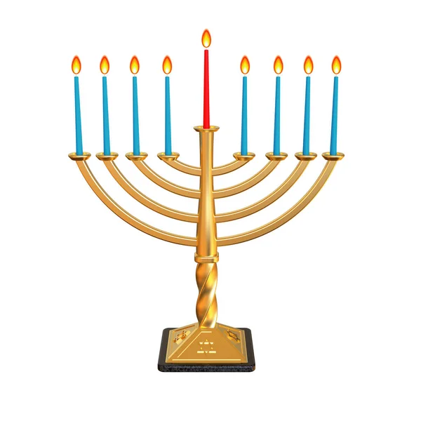 Hanukkiah Oro Hanukkah Menorah Encendiendo Velas Hanukkah Fiesta Judía Janucá — Foto de Stock