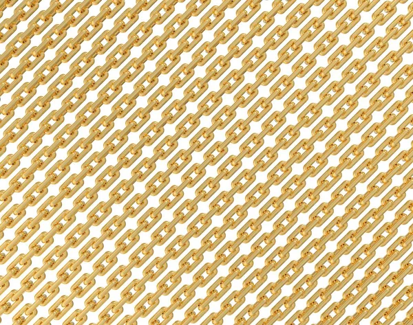 Anchor golden chain on white background. Chains texture Background. Pattern chain in diagonal pattern. Ship chain. 3D illustration.