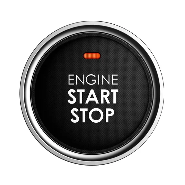引擎启动停止按钮 汽车仪表板元件 豪华轿车是一种用来驱动发动机的新技术 黑色按钮启动引擎与登记启动 3D插图 — 图库照片#