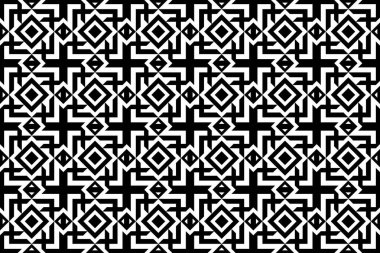 Soyut etnik geometrik kabile kusursuz desen. Siyah ve beyaz süslemeli desen tasarımı