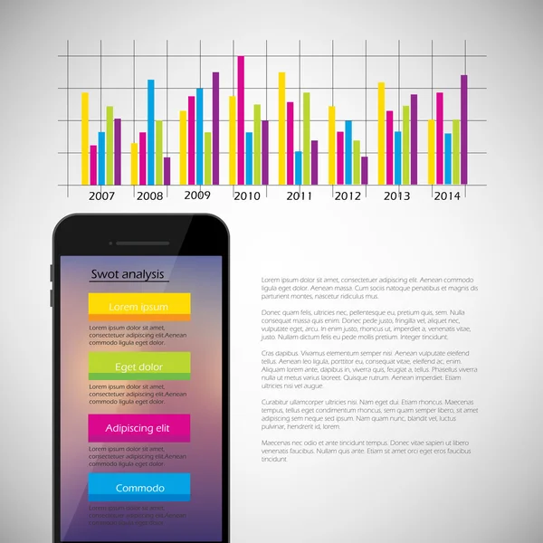 Smartphone plat avec infographie — Image vectorielle