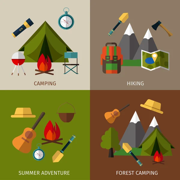 Collezione banner campeggio — Vettoriale Stock