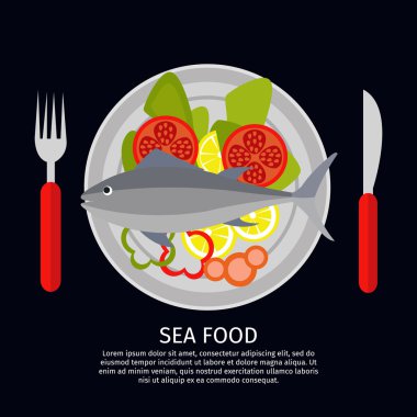 Tabakta balık ve sebze 