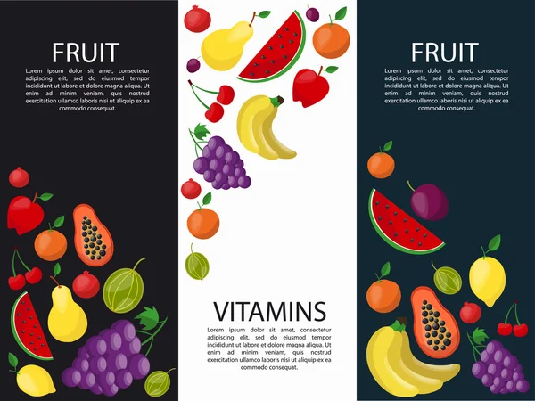 Banderas horizontales de frutas para su diseño — Vector de stock