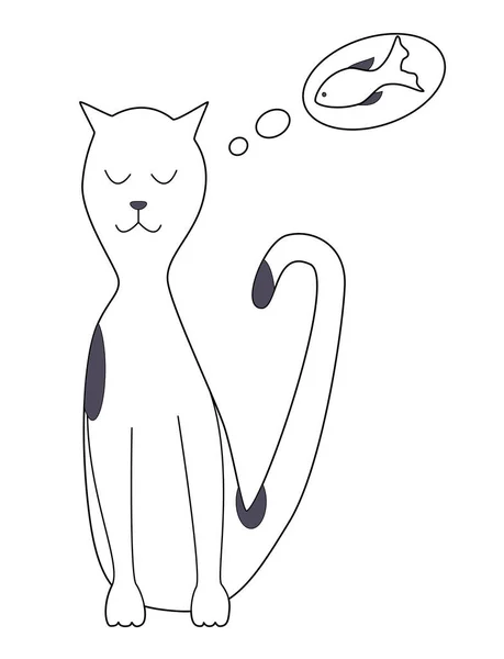 Sonhos Gato Peixe Que Ele Quer Comer Ilustração Vetorial —  Vetores de Stock