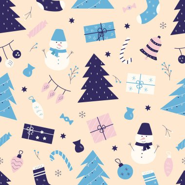 Kusursuz Noel kış öğeleri seti, üzerinde Noel çizimleri olan vektör tebrik kartı