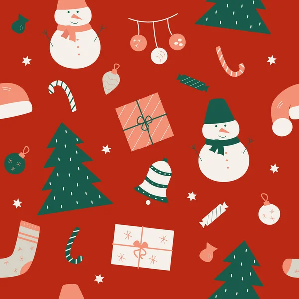 Απρόσκοπτη Μοτίβο Σετ Χριστουγεννιάτικων Χειμερινών Στοιχείων Διανυσματική Ευχετήρια Κάρτα Χριστουγεννιάτικα — Διανυσματικό Αρχείο