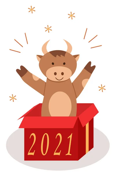Рождественский гоби счастливо выпрыгивает из коробки. Символ векторной иллюстрации года. — стоковый вектор