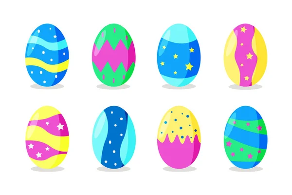 Conjunto Ovos Páscoa Coloridos Brilhantes Ilustração Vetorial Fundo Branco — Vetor de Stock