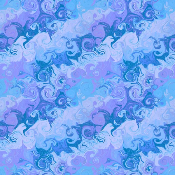 Multicolored swirls in paper marbling technics. Abstract Seamless pattern of spirals of different shapes and sizes in blue winter colors. Ebru imitation for textile print, wrapping paper, scrapbook. — Stock Photo, Image