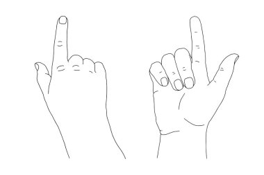 Siyah çizgili genç yetişkin el kaldırma ve işaret parmağını kaldırma. Bir, zayıf, rahat bir jest çizimi konsept vektör çizimi. Beyaz arka planda işaret parmağının izole tasarımı.