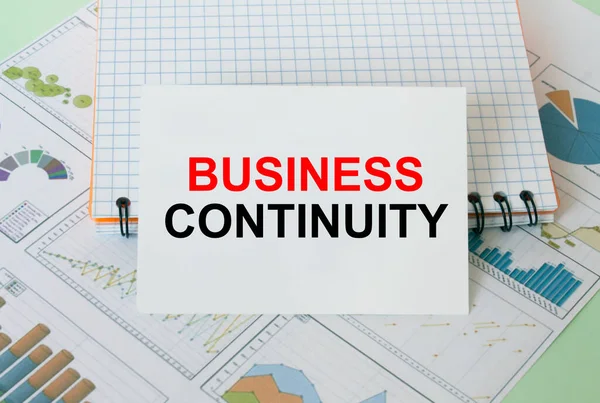 Επαγγελματική Κάρτα Κείμενο Business Continuity Τοποθέτηση Οικονομικά Γραφήματα Σημειωματάριο — Φωτογραφία Αρχείου