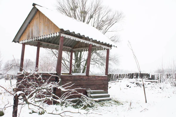 Paisaje Invernal Con Mirador Árboles Lugar Descanso Naturaleza — Foto de Stock