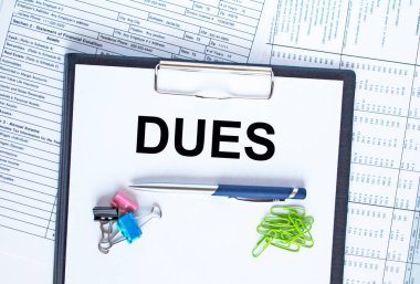 Hesap makinesi ve kırtasiye klipleriyle mali raporlarda yer alan klasördeki metin ödemeleri. İş ve mali konsept