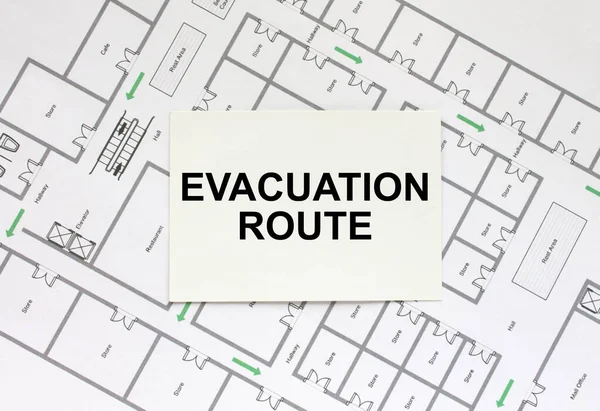 Cartão Visita Com Texto Plano Evacuação Desenho Construção Fotografia Conceito Imagens Royalty-Free