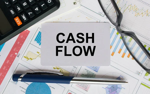 Business Card Text Cash Flow Glasses Pen Calculator Financial Concept — Stock Photo, Image