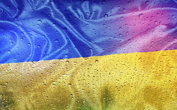 Ukrainian flag rainy weather — Stock Photo, Image