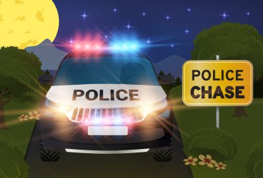 Police car in the night flat vector clipart