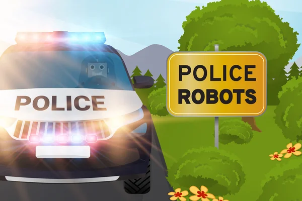 Polizeiauto mit Roboter-Vektor — Stockvektor