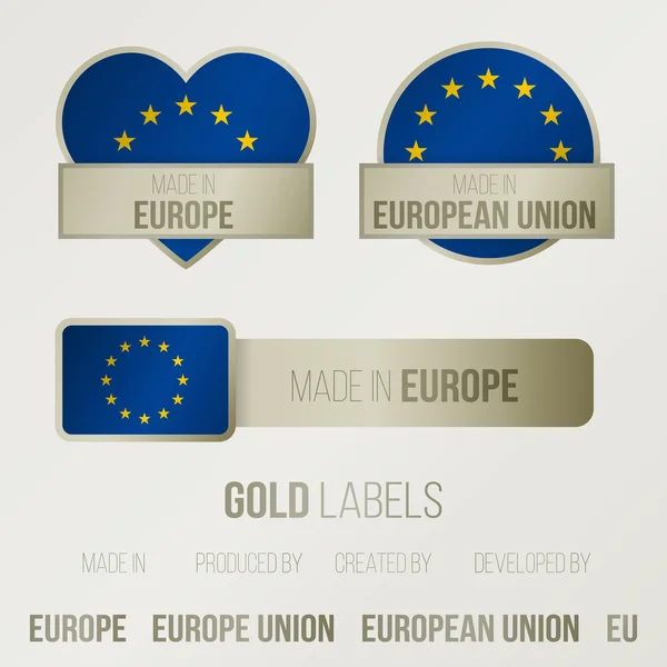 Ensemble de produits fabriqués dans des étiquettes avec motif d'union européenne — Image vectorielle