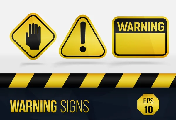 Warning signs, collection of yellow warning signs — Stock Vector