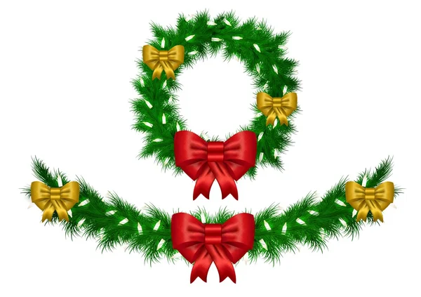 Guirnalda de Navidad con luces blancas vector ilustración aislado — Vector de stock