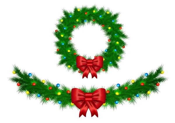 Kerstmis garland met witte lichten — Stockvector