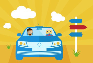Self-driving car with scared human face