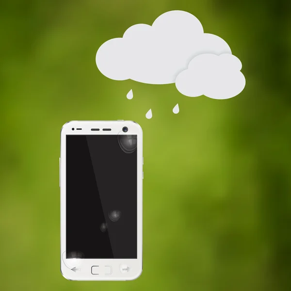 Waterproof cell phone with water drops — 图库矢量图片