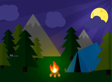 Camping tourism concept with stan and campfire clipart