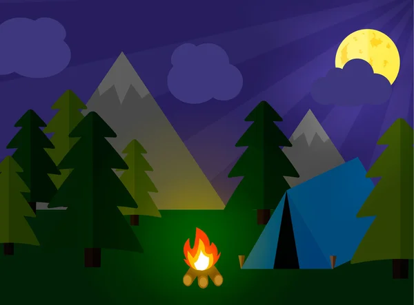 Conceito de turismo de acampamento com stan e fogueira —  Vetores de Stock