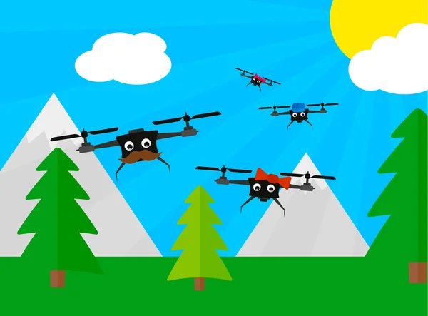 Famille de drones sur le voyage — Image vectorielle