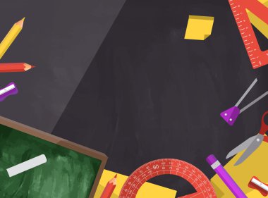 okul malzemeleri tahta arka plan ile
