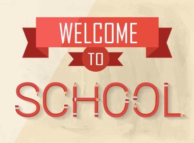 Okula kalemler yapılan metin ile hoş geldiniz.