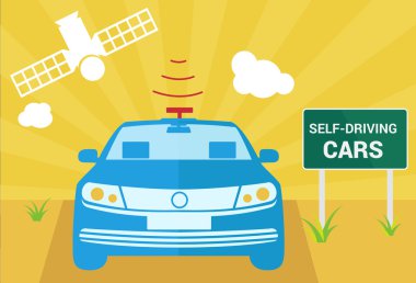 Selfdriving araba ile gezinti sensör ve uydu vektör