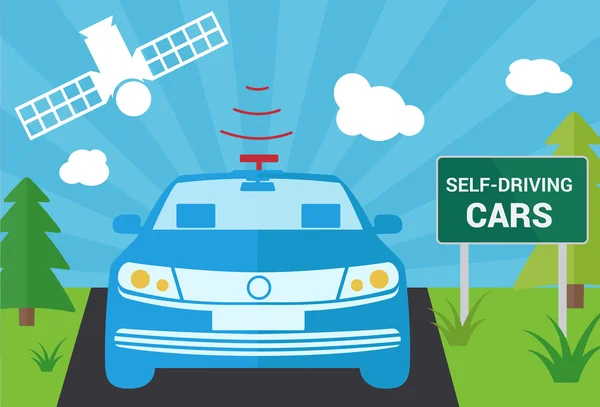 Selfdriving 汽车导航传感器和卫星矢量 — 图库矢量图片