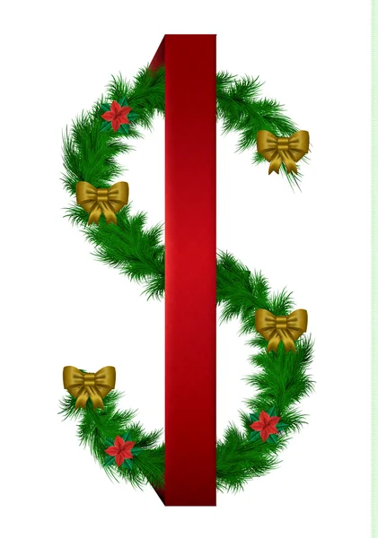 Vecteur de Noël guirlande dollar argent symbole vecteur — Image vectorielle