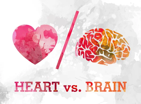 Corazón y cerebro, amor y lógica conflicto acuarela vector — Archivo Imágenes Vectoriales