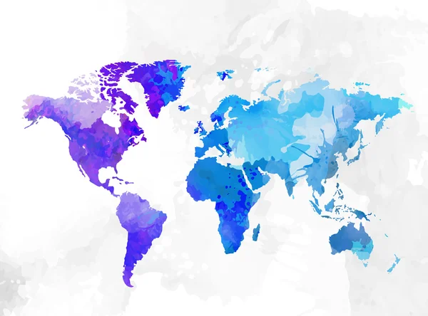 Carte du monde continents aquarelle fond vecto — Image vectorielle