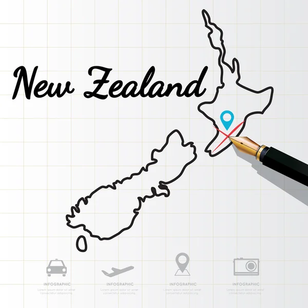 Yeni Zelanda harita Infographic — Stok Vektör