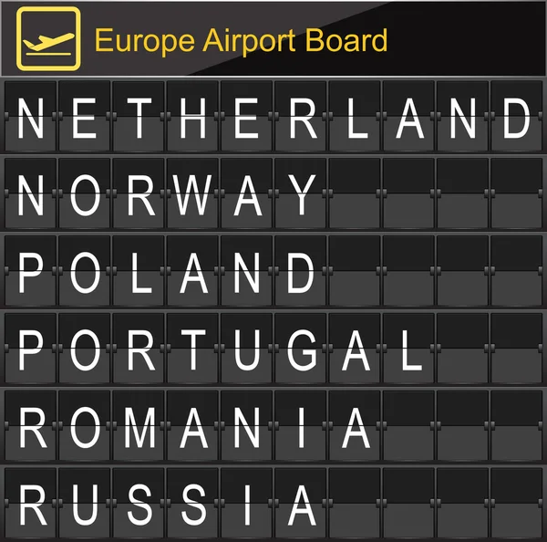Europe airport digital boarding — Stock Vector