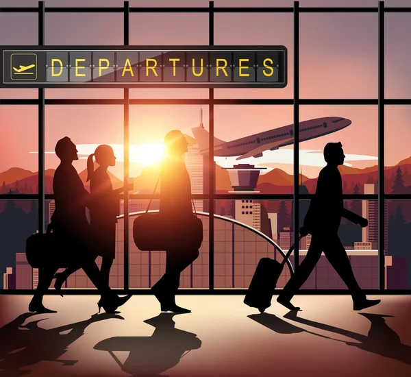 Silhouette people in the airport — Stock Vector