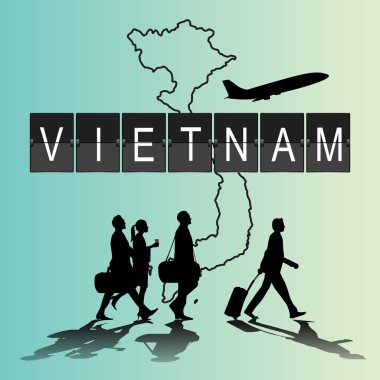 Infographic siluet kişi Vietnam uçuş için havaalanında