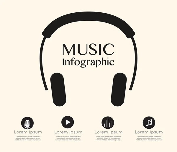 Infográfico de música com fone de ouvido — Vetor de Stock